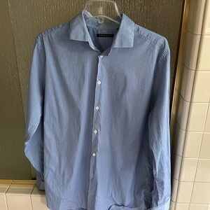Men’s blue theory stretch dress shirt. Size 17 32/33. Cotton, nylon, spandex